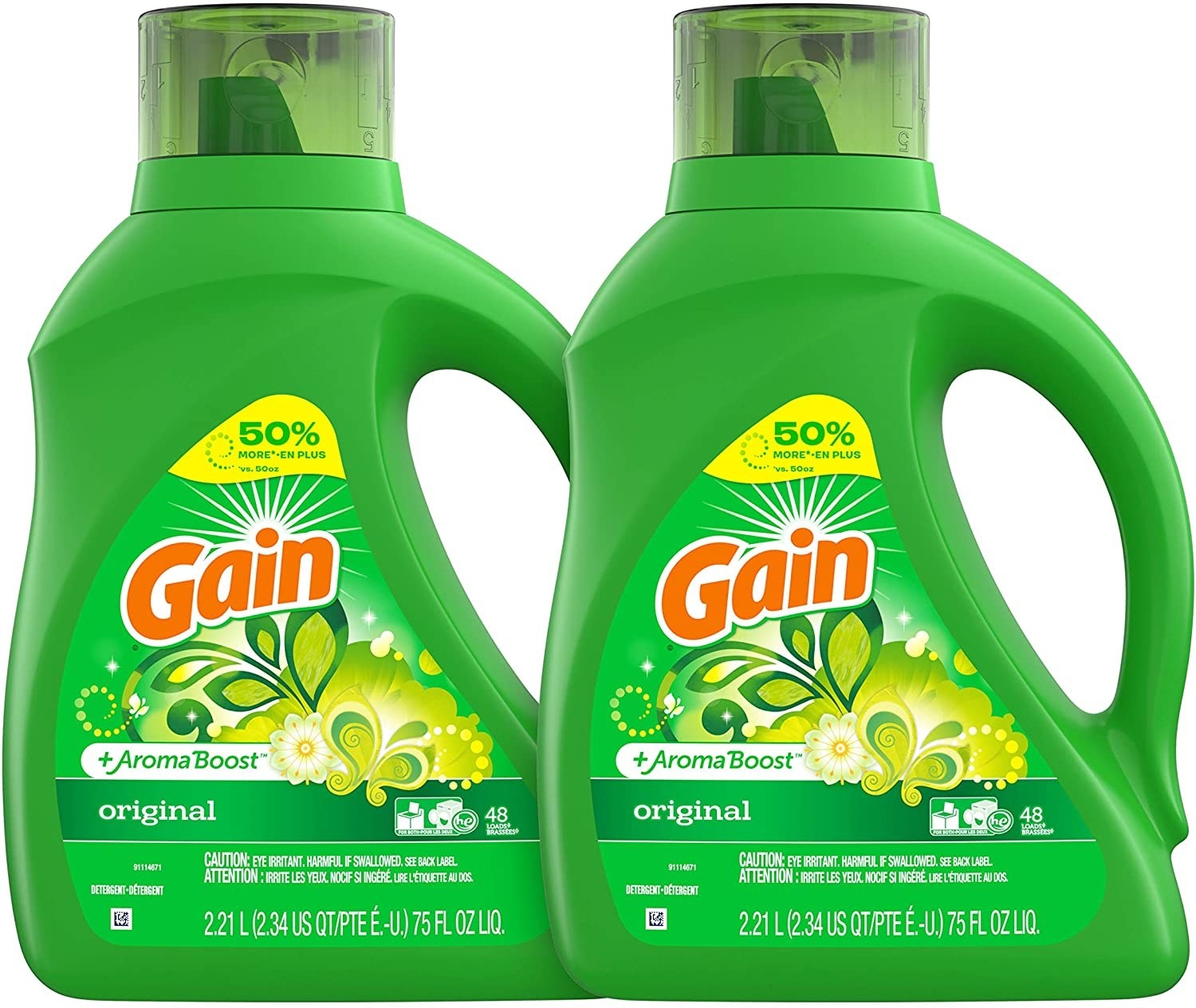 the two green bottles of Gain detergent