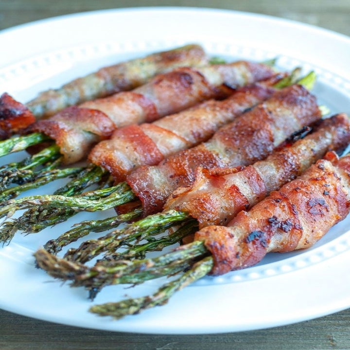 Air fried bacon wrapped asparagus.