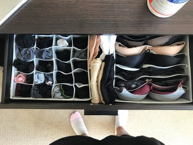 reviewer photo showing underwear and sock organizer in their dresser drawer