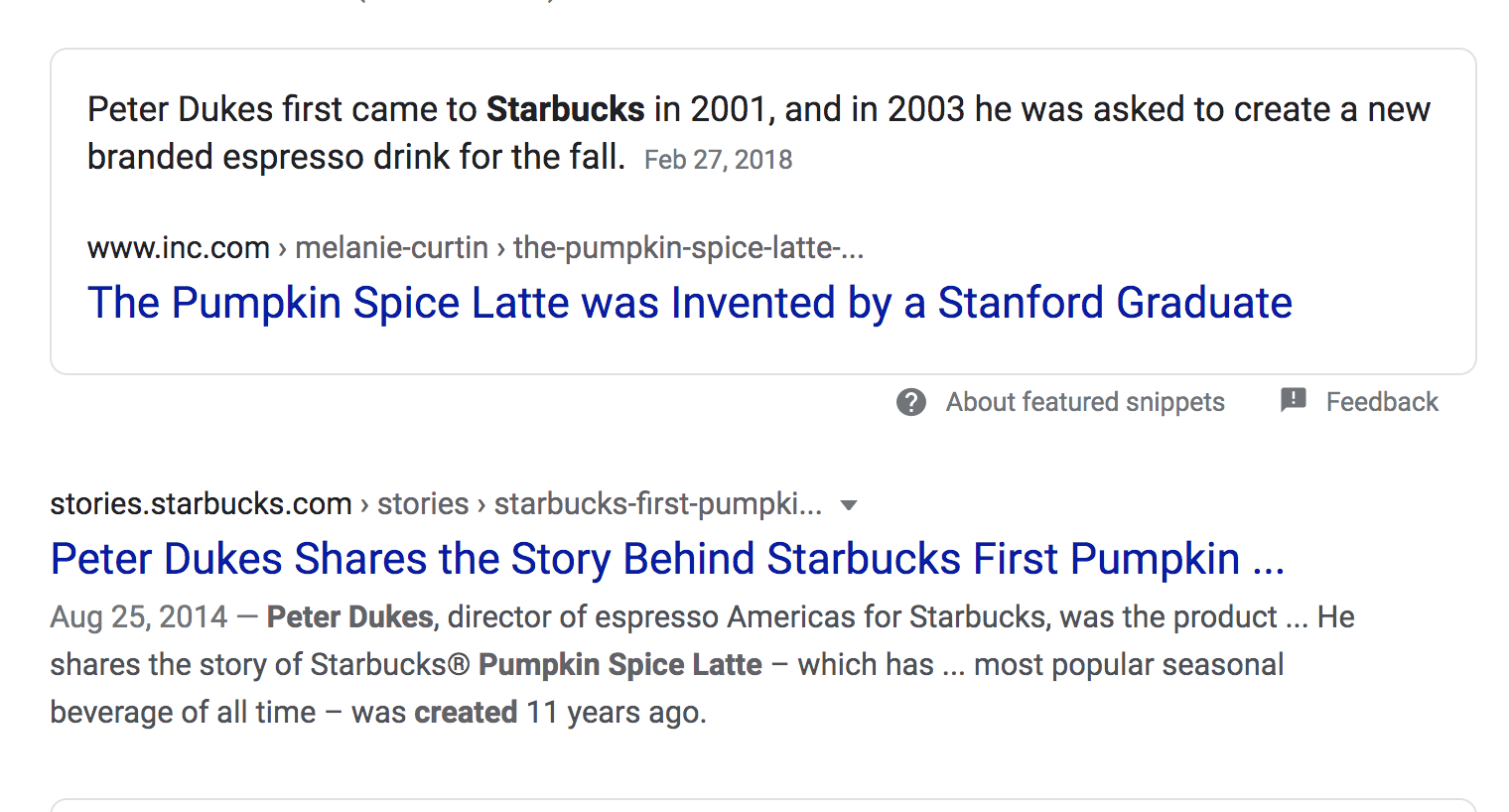 A screenshot of a Google search for who invented the PSL.