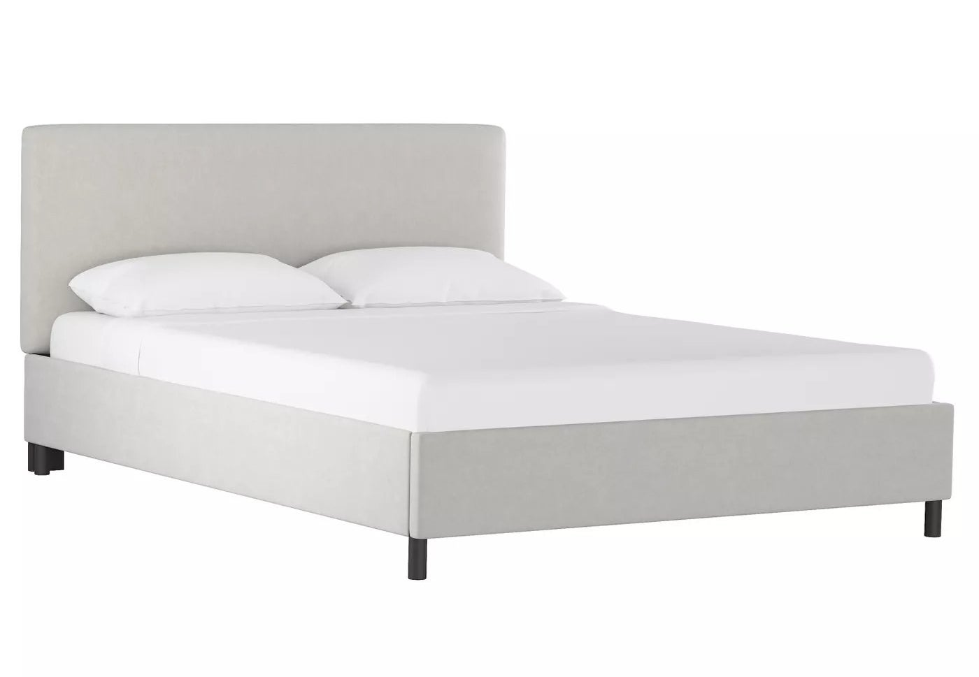 The bed in gray with black legs