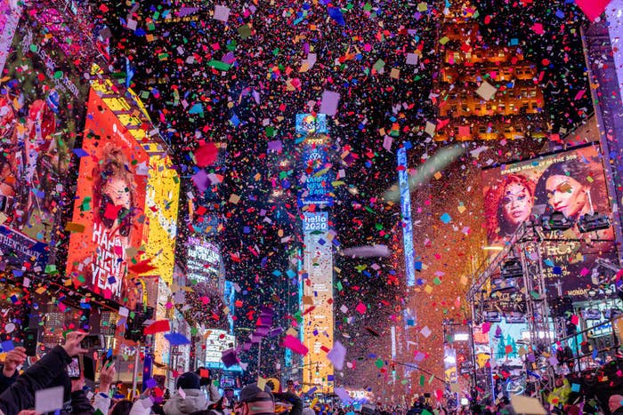 New Year&#x27;s Eve in NYC with confetti 