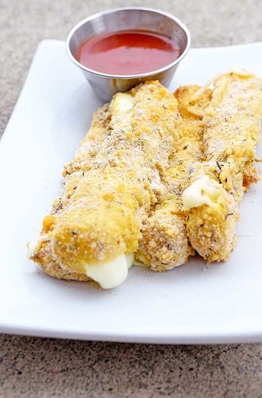 Air fried cheese sticks with dipping sauce.