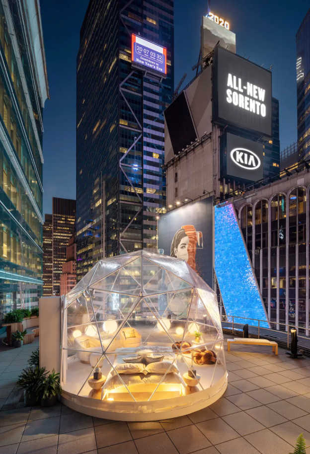 Outdoor dome with view of ball drop and 2020 countdown 