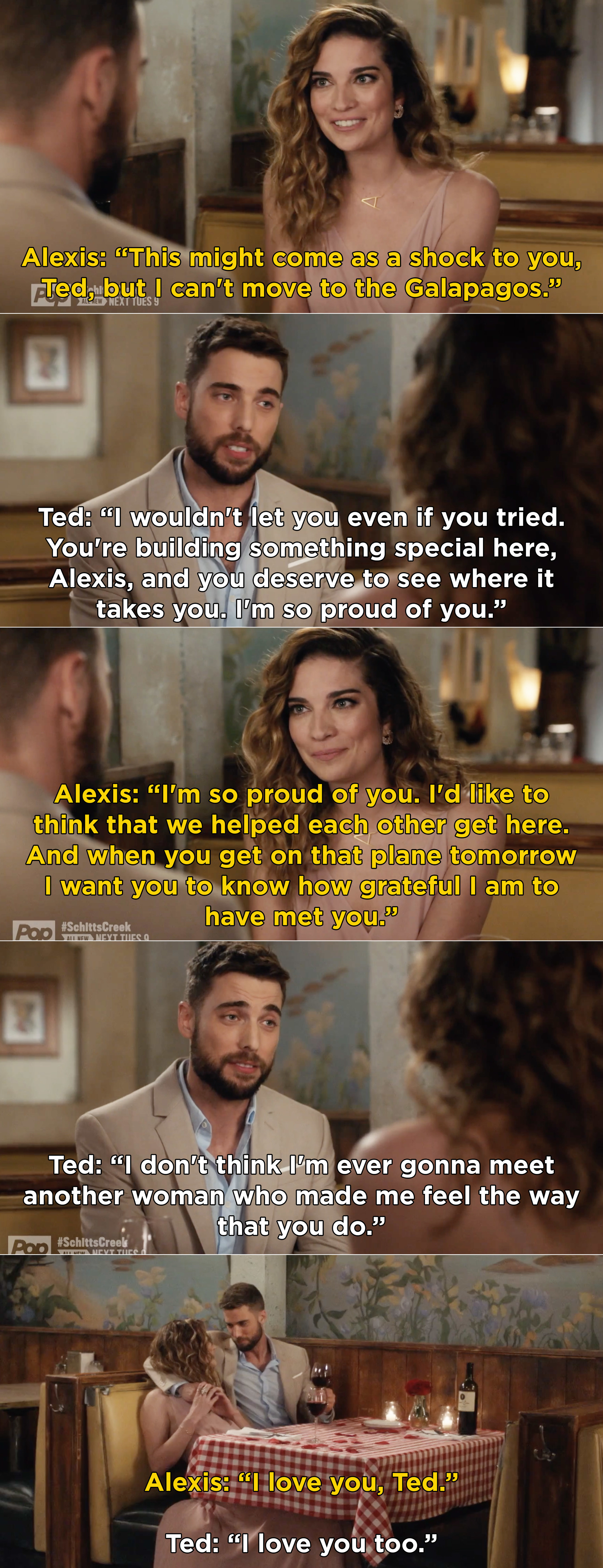 Alexis and Ted saying I love you and saying that they are proud of each other