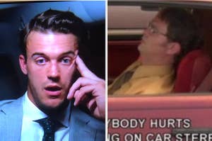 Ben from the Bachelorette next to a sad Dwight from The Office 