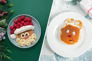 A Santa pancake versus a reindeer pancake