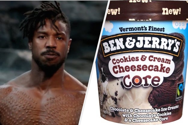 a man with short dreadlocks next to a pint of cookies and cream cheesecake core ice cream