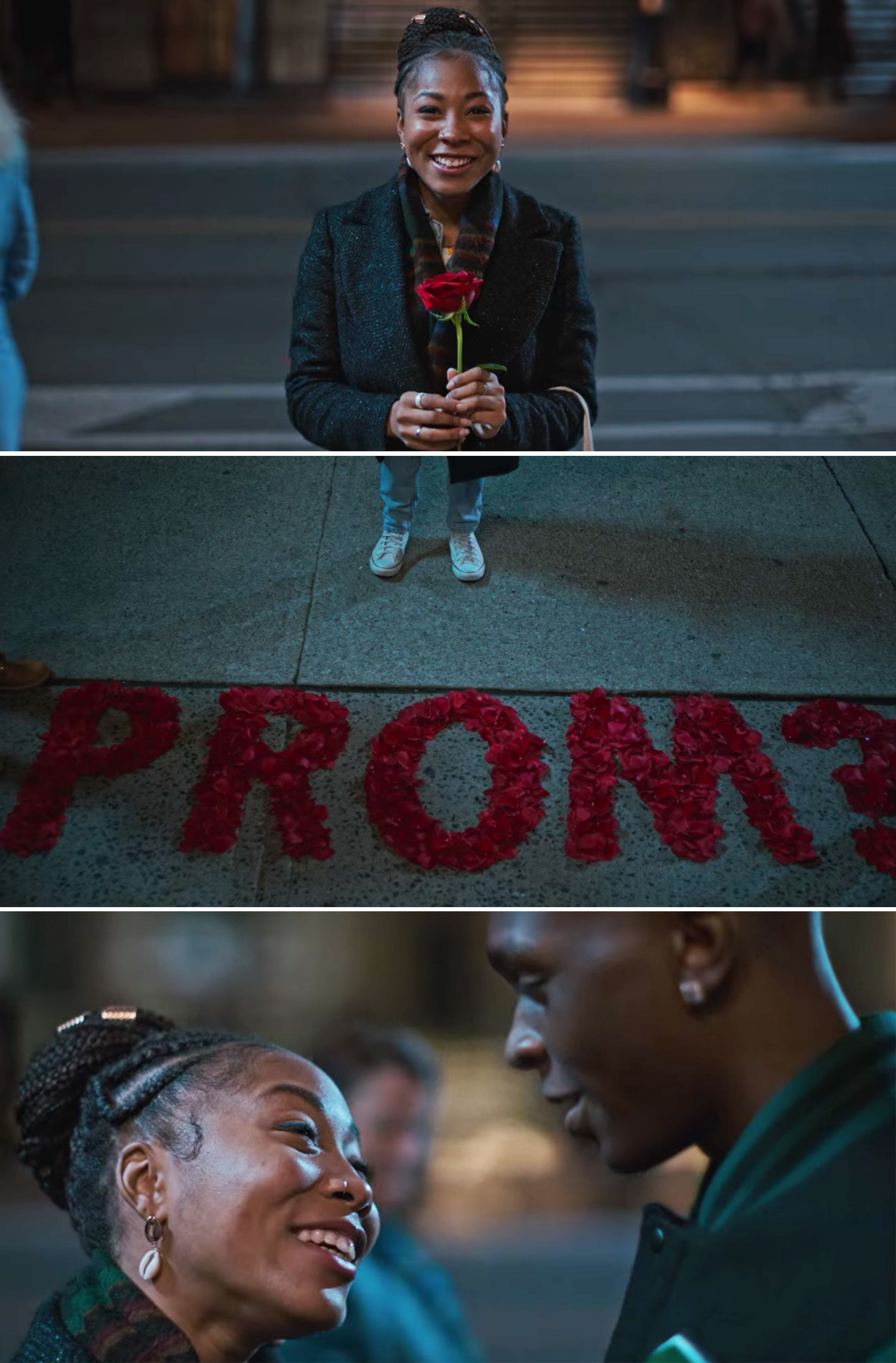 Dom spelling out &quot;Prom?&quot; with rose petals