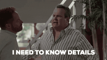 gif of Cameron and Mitchell from &#x27;Modern Family&#x27; with text that reads &quot;I need to know details&quot;