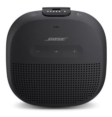 a black bose speaker with buttons at the top and front of the speaker