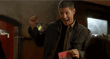 Dean Winchester from Supernatural doing a lil stoked on life dance