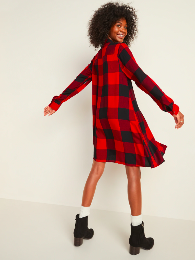 the dress in red and black square plaid