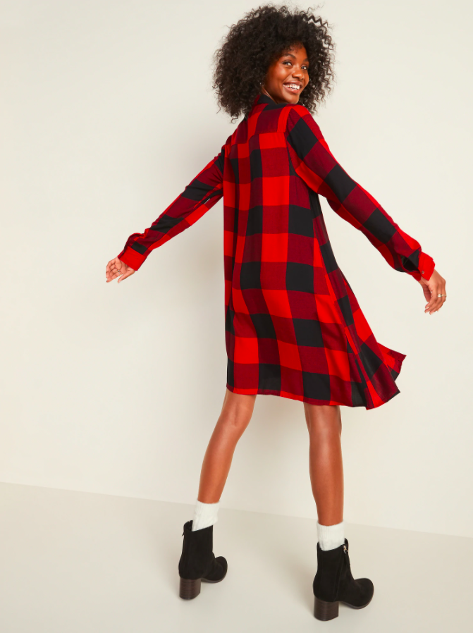 the dress in red and black square plaid 