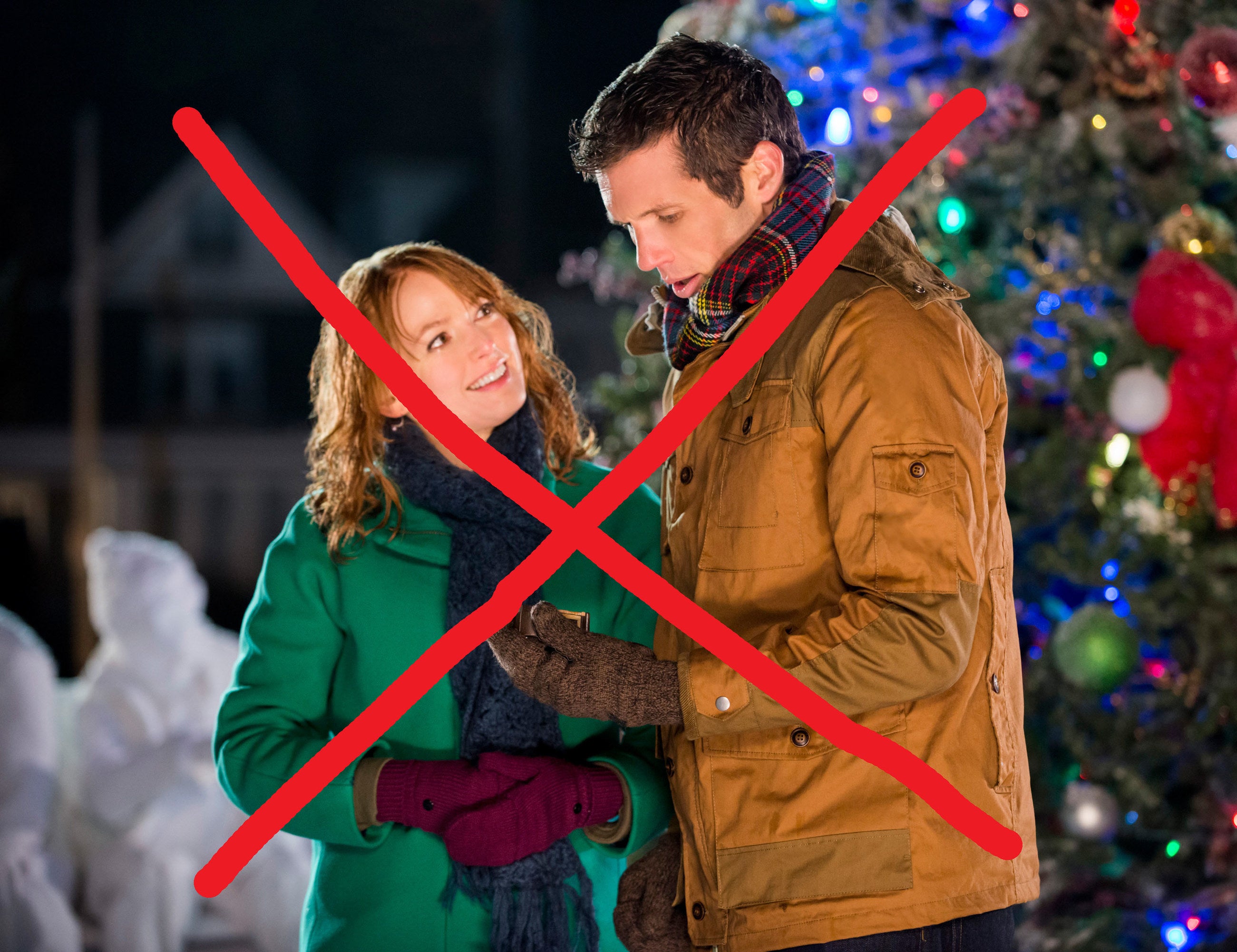 Alicia Witt and Mark Wiebe in "A Very Merry Mix-Up," a Hallmark Christmas rom-com