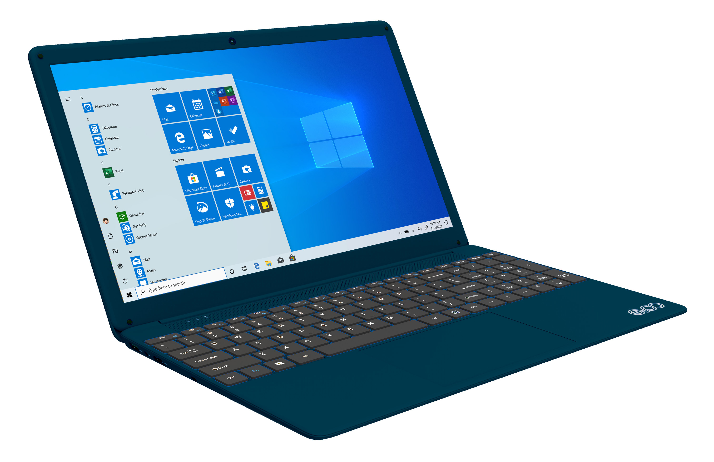 blue laptop with top open