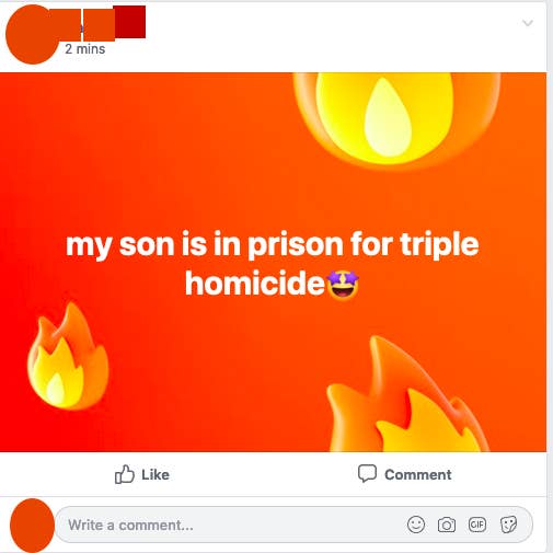 facebook post reading my son is in prison for triple homicide