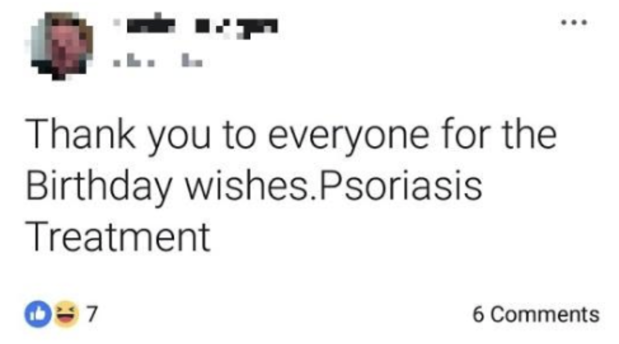 facebook post reading thank you to everyone for the birthday wishes psoriasis treatment