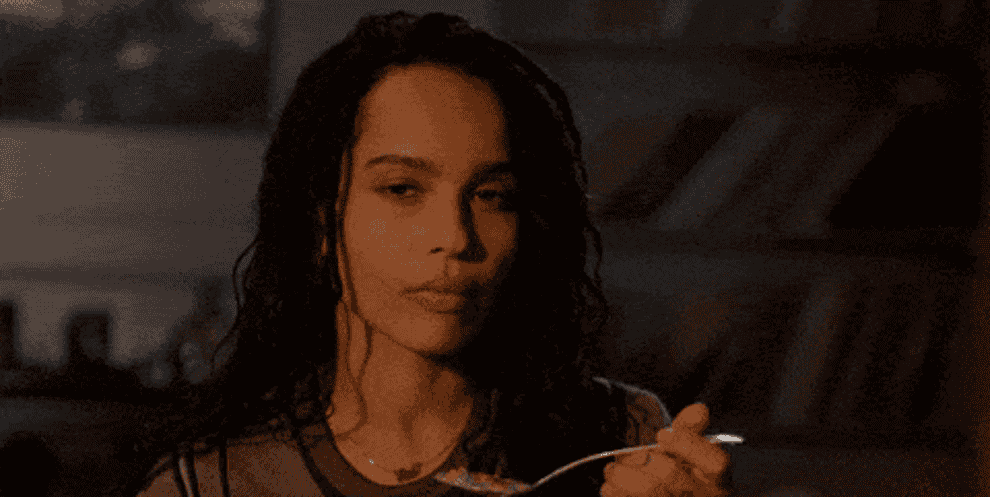 Rob, played by Zoe Kravitz, eating cereal on High Fidelity