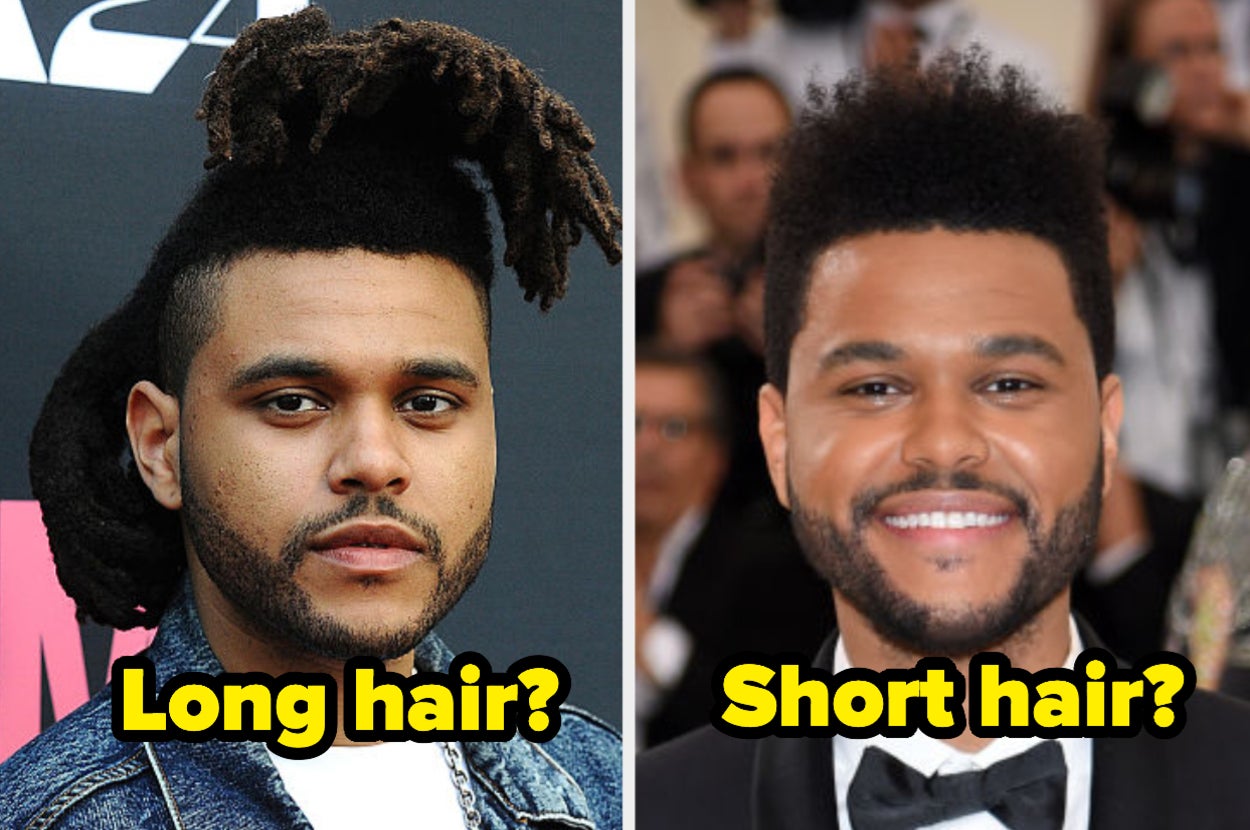 The Weeknd with "Long hair?" and The Weeknd with "short hair?"