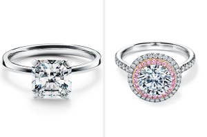 Princess cut engagement ring, and round engagement ring