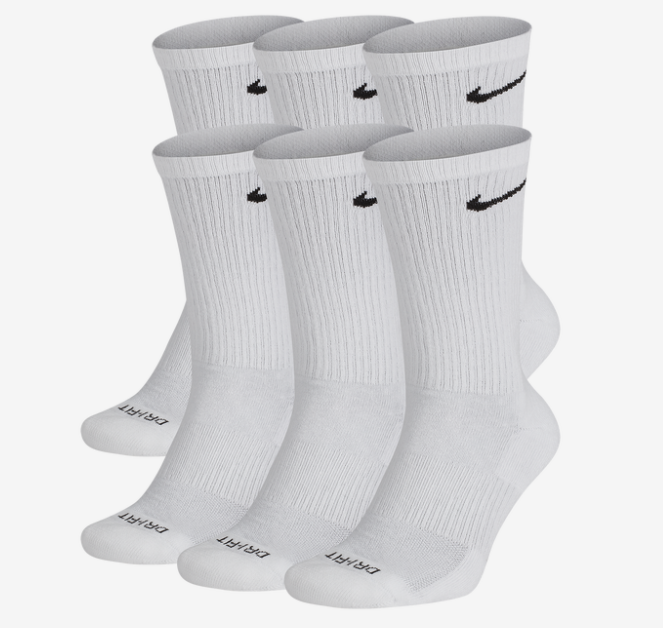 the white socks with black swooshes 