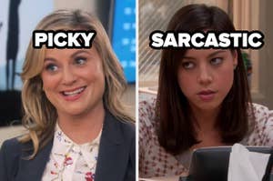 picky label over leslie knope and sarscastic label over april ludgate