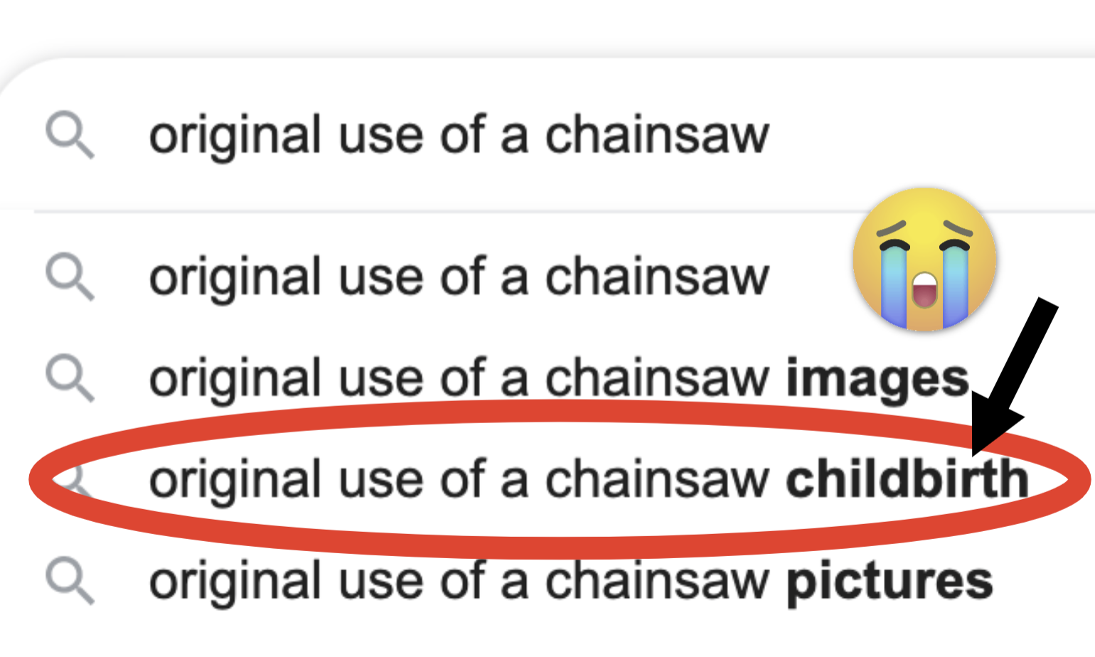 Text saying chainsaw and childbirth.