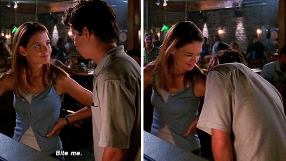 Joey saying &quot;bite me&quot; and Pacey biting her playfully on the arm