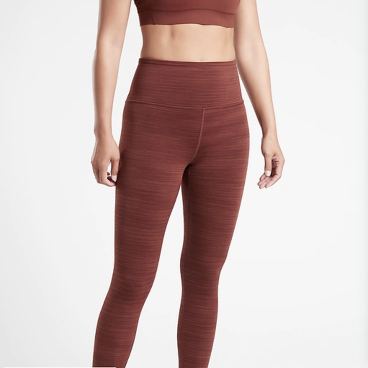 Model in red space dye leggings 