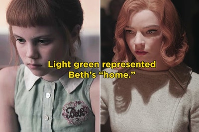 Beth wearing light green in the first and last episode of The Queen's Gambit