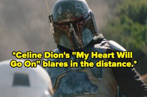 Boba Fett fighting a Storm Trooper with text reading, 