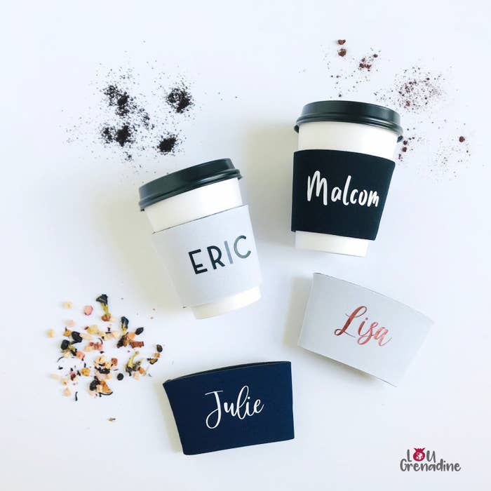cup sleeves that say eric, malcolm, julie, and lisa