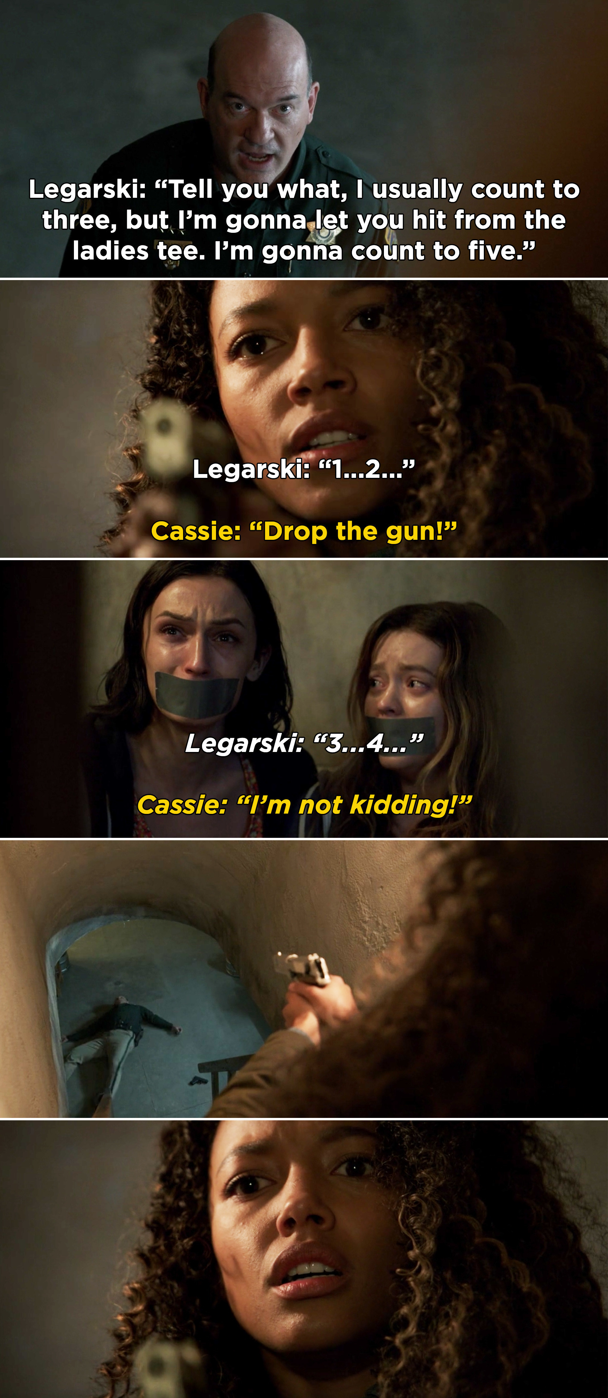 Legarski counting to five and Cassie shooting him while Jerrie and Grace sob