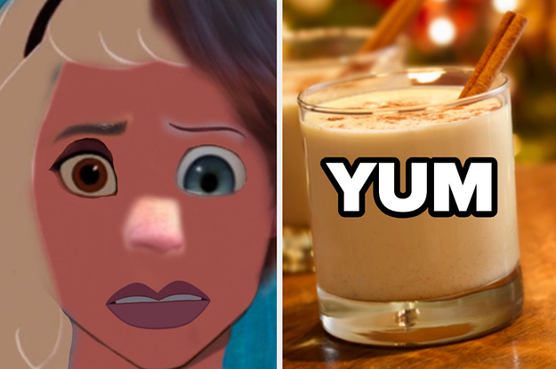 Disney princess with many different features and eggnog with the word 