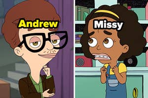 Andrew looking confident and Missy looking scared from "Big Mouth"