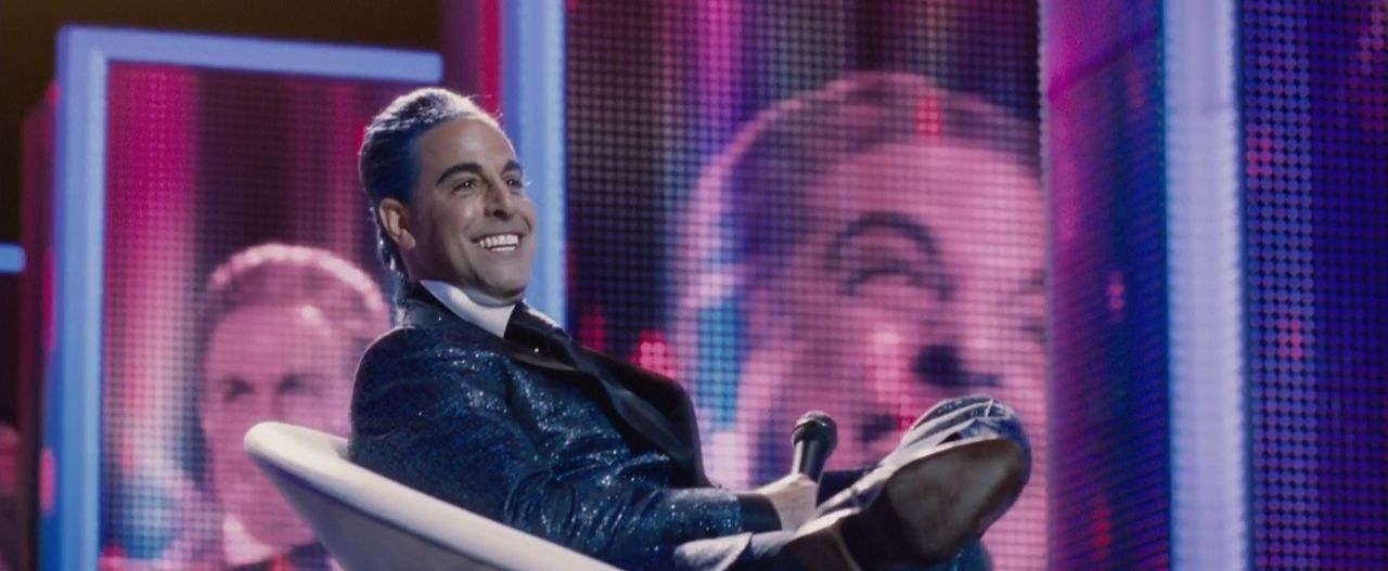 Caesar Flickerman presenting at the Hunger Games