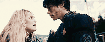 Clarke and Bellamy looking at each other