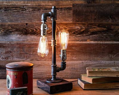 steampunk lamp styled on desk
