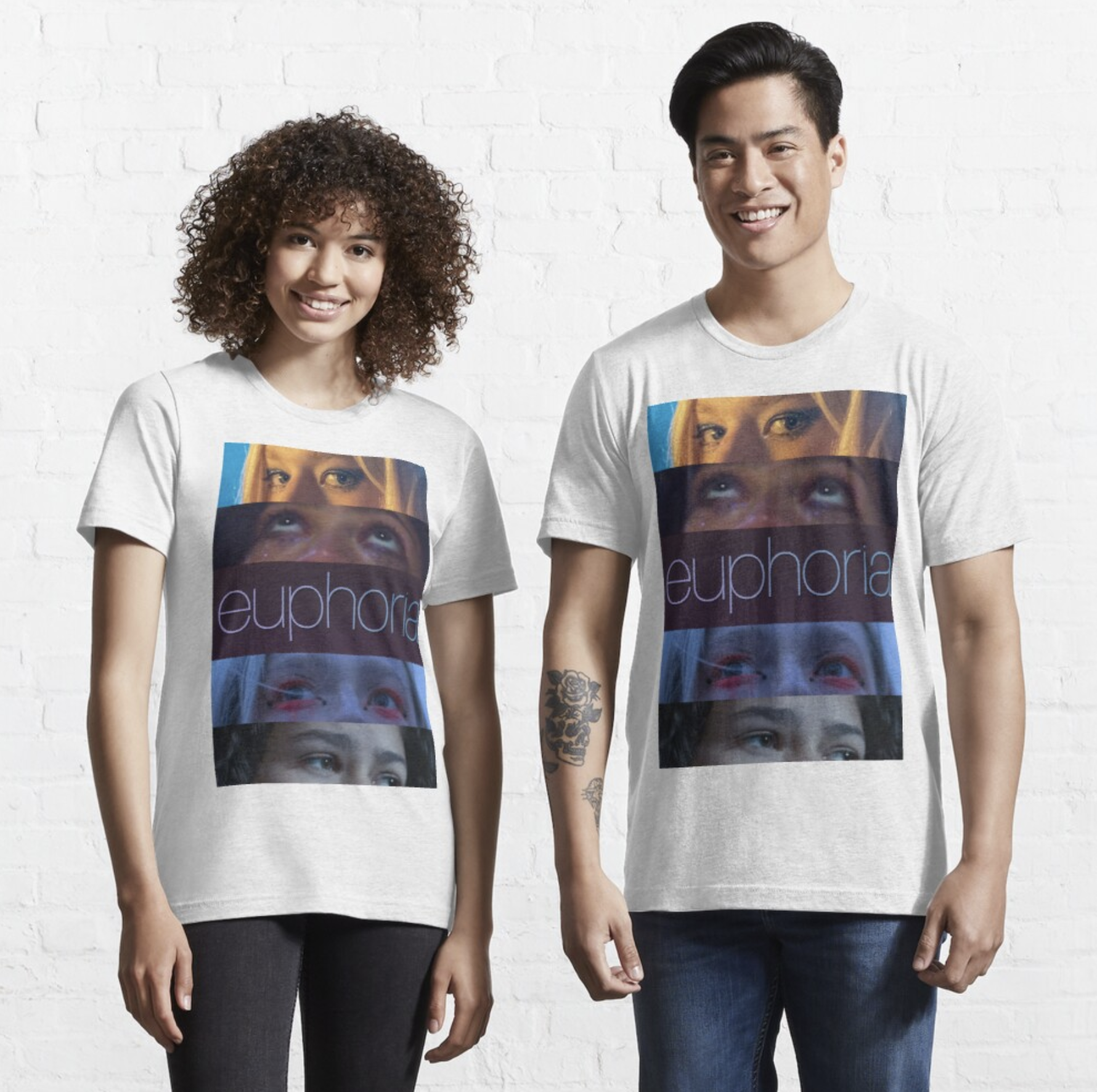 two models wear the euphoria t-shirt