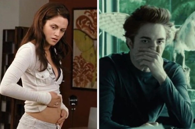 edward holding nose, bella examining pregnant belly