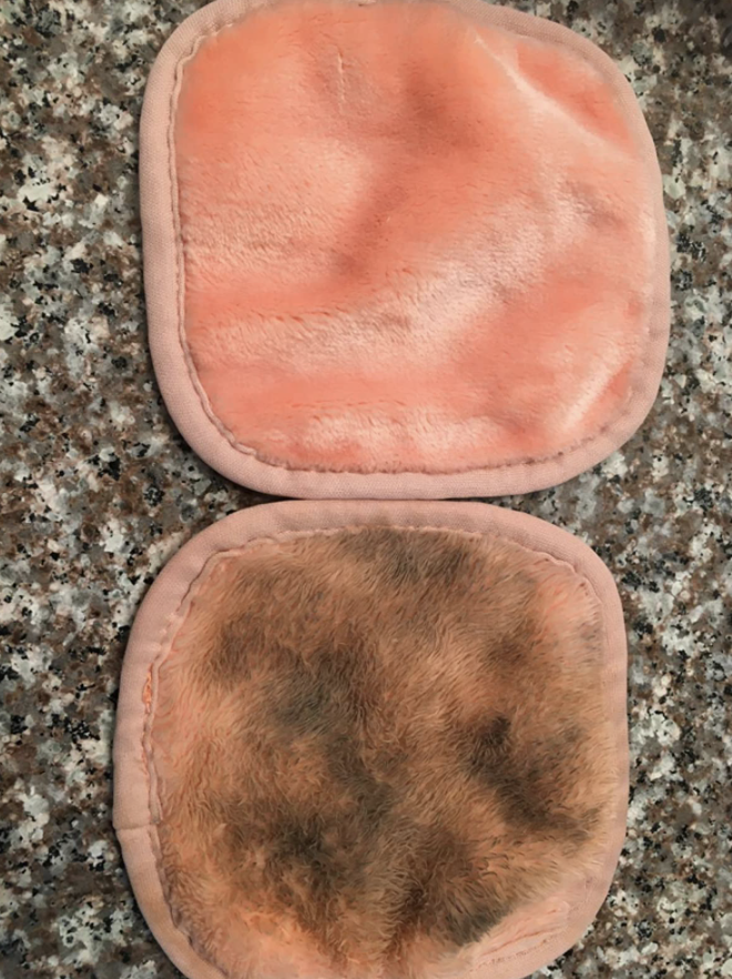 Makeup remover cloth before and after makeup removal