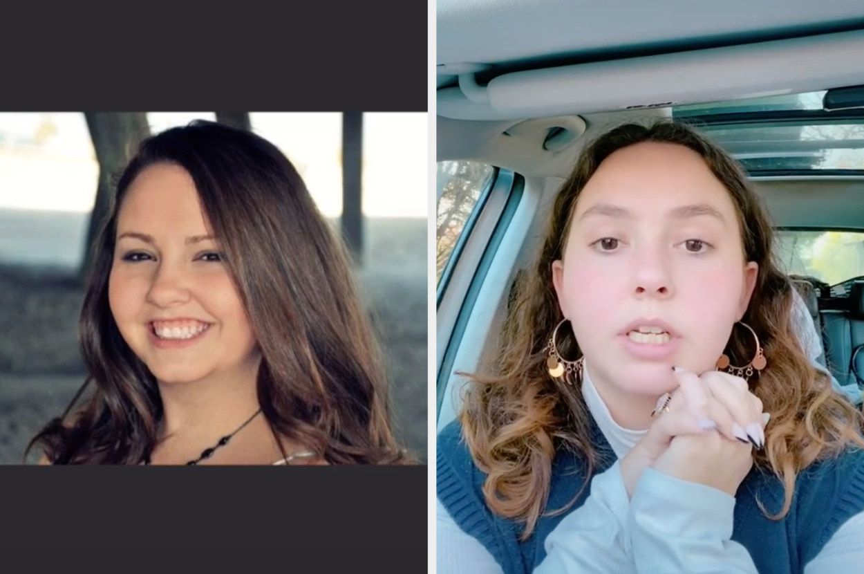 A TikToker shares a photo of her as an early tween and a photo of her as an adult in her early twenties, fresh-faced