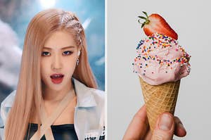 An image of rose next to an image of strawberry ice cream