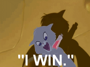 a gif of yzma as a cat saying &quot;i win&quot;