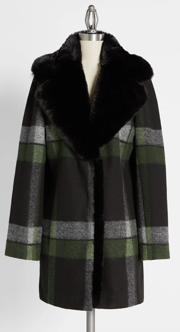 Green plaid peacoat