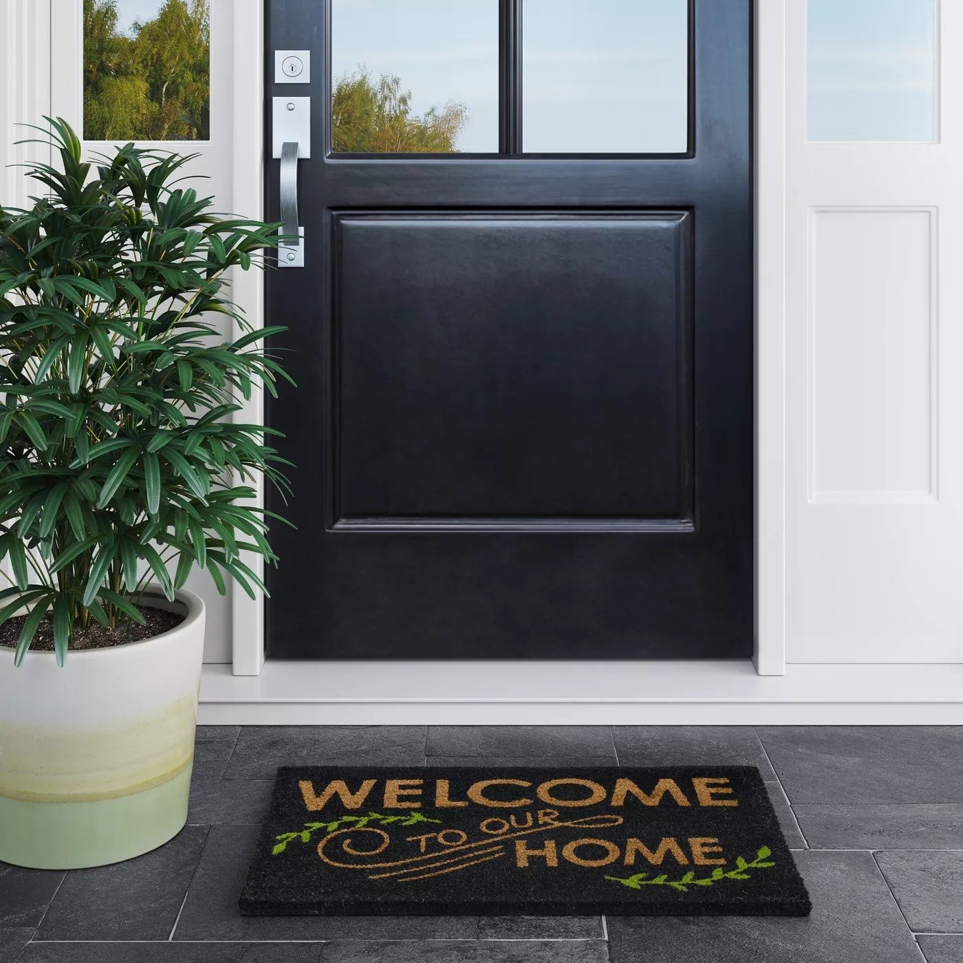 The welcome mat place before a front door