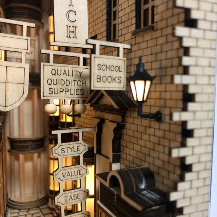 close up of Diagon Alley book shelf