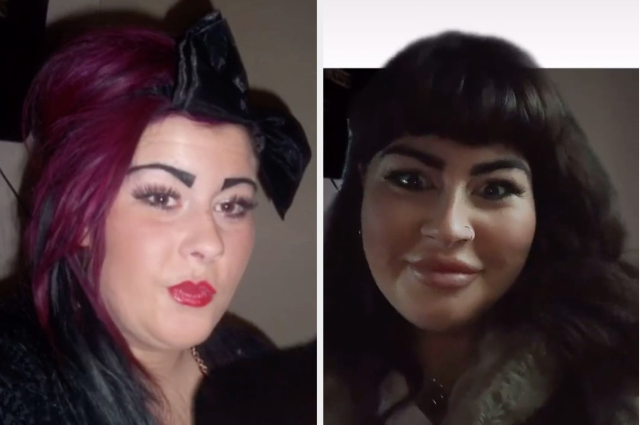 A TikToker probably in her teens vs. her now at 27 years old, shocked as she looks back