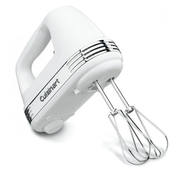 The hand mixer, in white